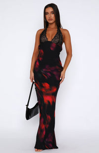 Valyra - Lace Neck Printed Bodycon Dress