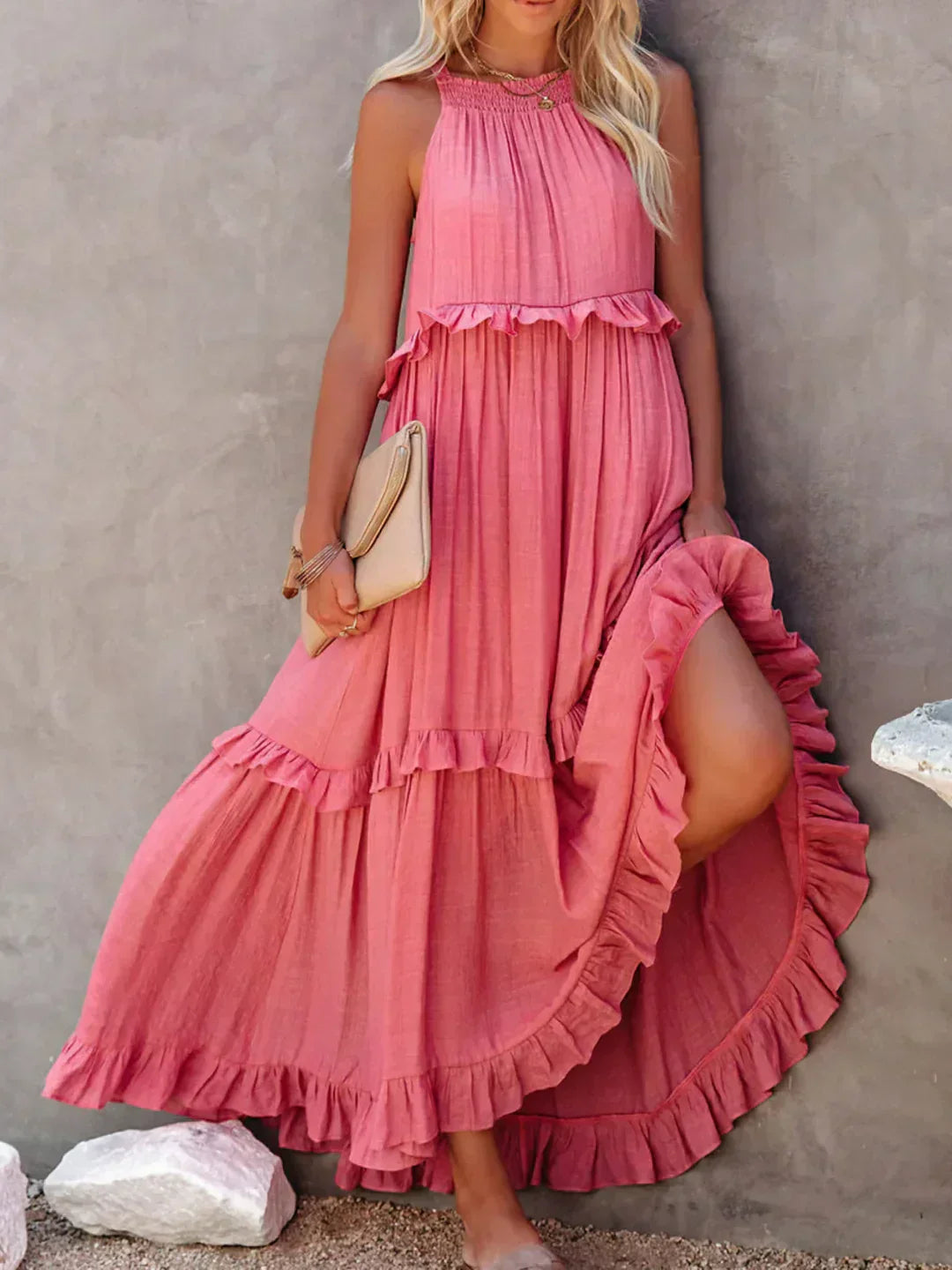 Chelsea -  Halter Dress with Ruffles and Pockets