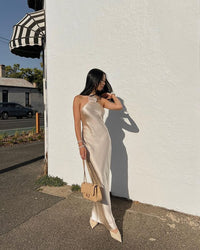 Faelith - Satin Halterneck Backless Maxi Dress