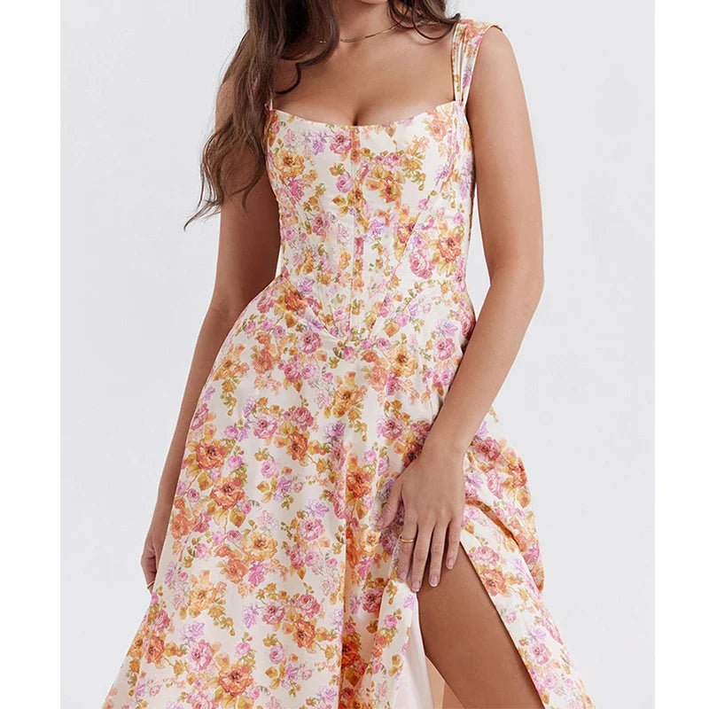 Grace - Floral Corset Midi Dress