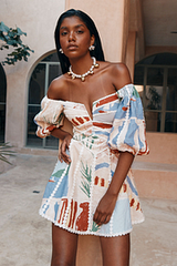 Zolena - Patterned Printed Off-Shoulder Dress