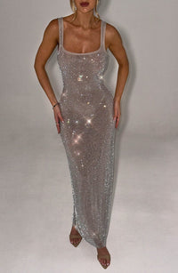 Khlole - Stylish Shimmer Silver Maxi Dress